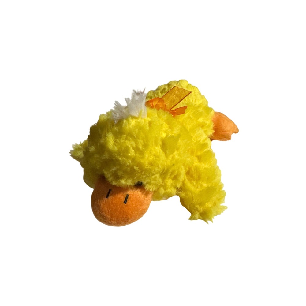 Yellow Duckling Plush Stuffed Animal Bird with Orange Bow and White Hair Tuft